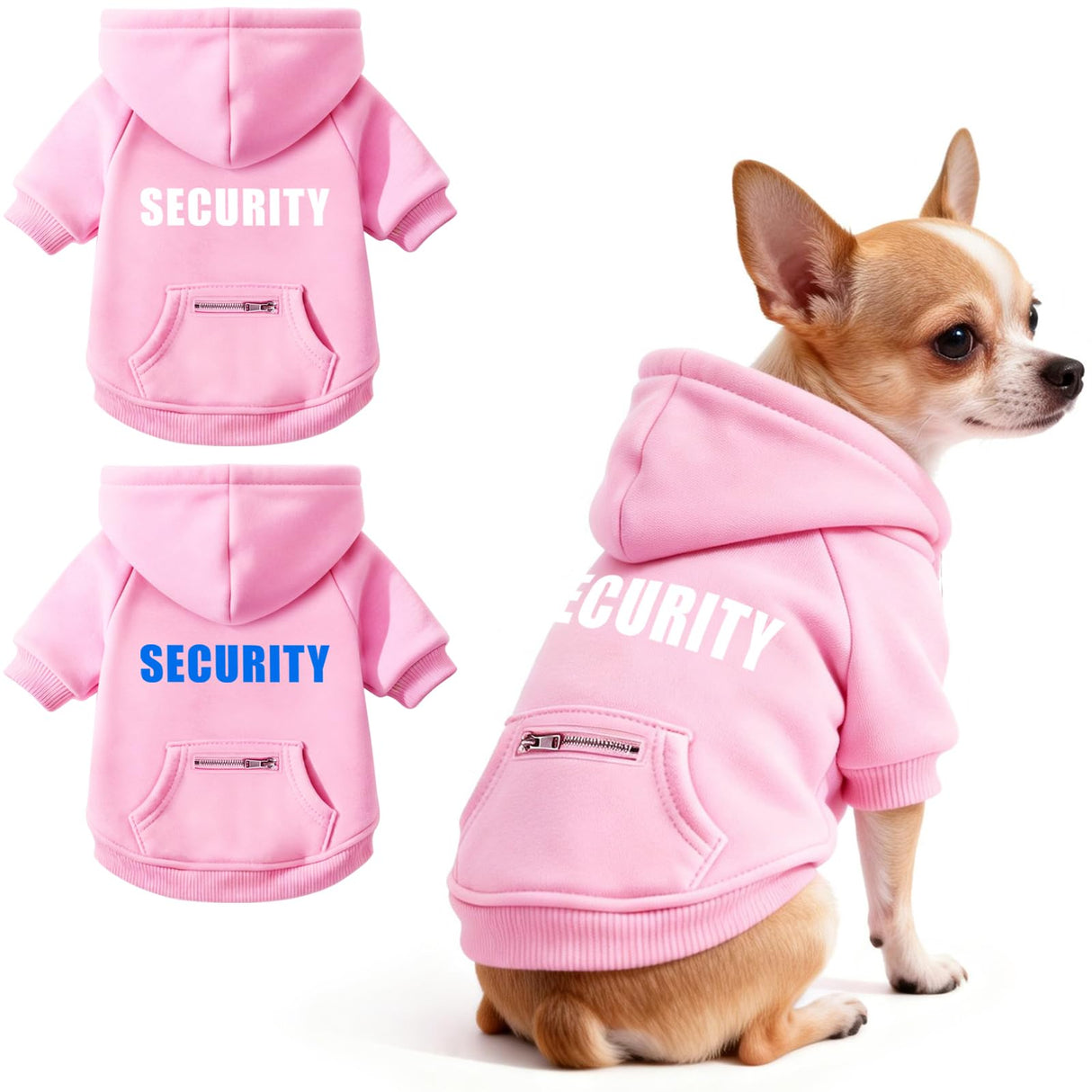 Otunrues Dog Hoodie for Large Dogs Glow-in-The-Dark Security Dog Sweater Sweatshirt Hooded Soft Brushed Fleece WinterClothes with Dual Pocket Zip Puppy Hoodies Pink XL
