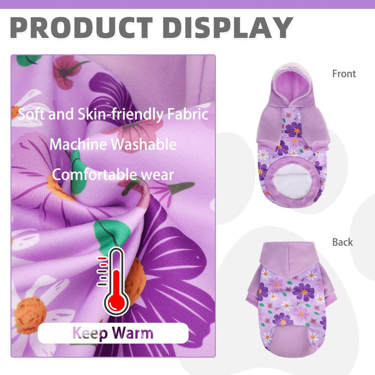 KOOLTAIL Dog Hoodies, Soft Dog Sweater, Spring Dogs Coats, Warm Fleece Pet Clothes Hooded Sweatshirt with Pocket for Small Medium Large Dogs Cats Boys Girls, Holiday Flower Purple L