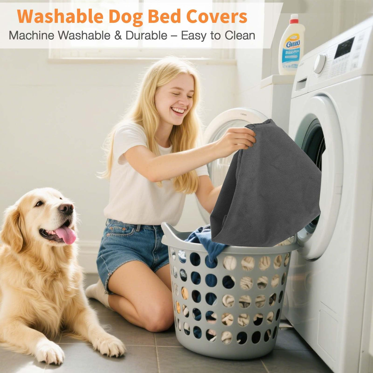 Dog Bed Covers Replacement Washable Waterproof Round Bed Protector for Donut Bed & Dog Couch, Gray 45 Inch