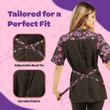 Ladybird Line 725 Pink and Purple Paw Print Waterproof Dog Grooming Smock, Hair and Bleach Resistant with Covered Zipper Panel, Solid Black Back, and Back Tie Belt - Ideal for Pet Groomers - L