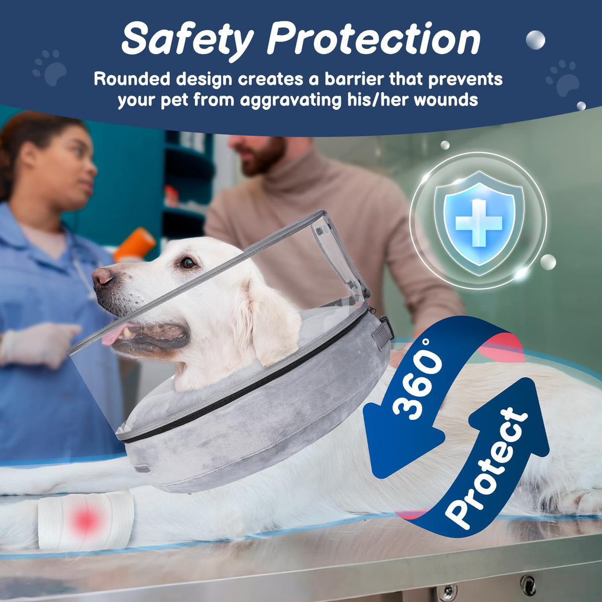 BARKLESS Inflatable Dog Cone, Protective Dog Surgery Collar to Stop Licking Biting Wounds, Patented Soft Donut Cone with Clear Shield, Adjustable Blow-up Collar for Surgery Recovery (Grey, XL)