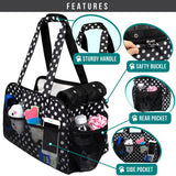 PetAmi Small Dog Purse Carrier, Soft-Sided Pet Carrier Bag with Pockets, Portable Puppy Cat Travel Handbag Tote, Airline Approved Breathable Mesh, Poop Bag Dispenser, Max 18 lbs, Polka Dot Black
