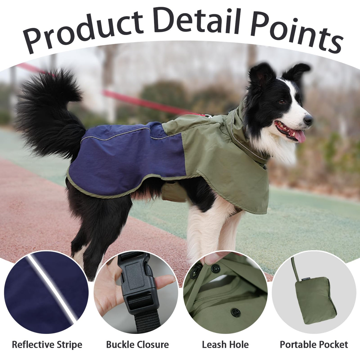 MAMORE Waterproof Dog Raincoat, Portable Adjustable Dog Rain Jacket, Reflective Lightweight Pet Rain Coat for Small Medium Large Dogs for Outdoor Walking Hiking (Green&Navy, Medium)
