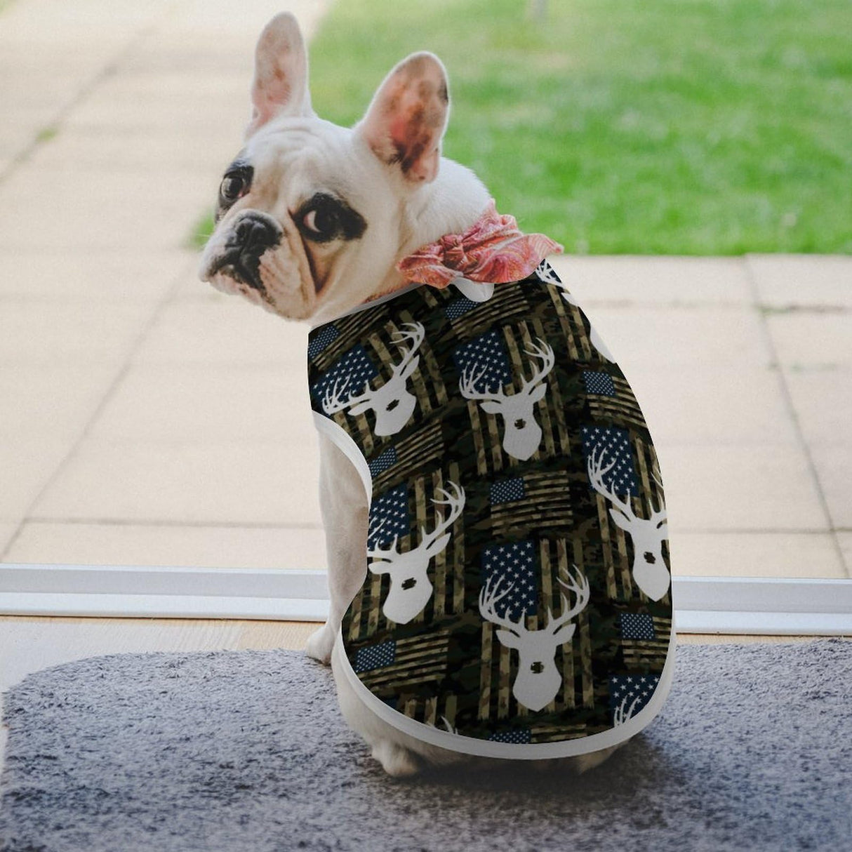 Pet Summer T-Shirt Dog American Flag Camo Deer Shirts Summer Puppy Clothes Cute Pet T Shirts for Small Medium Large Pets
