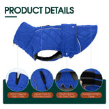 Kuoser Extra Warm Dog Coat, Windproof Cold Weather Dog Jackets for Large Dogs, Thick Fleece Lining Pet Turtleneck Snowsuit Reflective Adjustable Puppy Winter Coat Doggie Snow Jacket Blue, XL