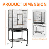 VINGLI Bird Cage with Wheels, Durable Wrought Iron Parakeet Cage with Slide Out Tray, Black Bird Cages for Parakeets/Lovebird/Cockatiels/Budgies and Other Small/Medium Birds (Large-53 inch)