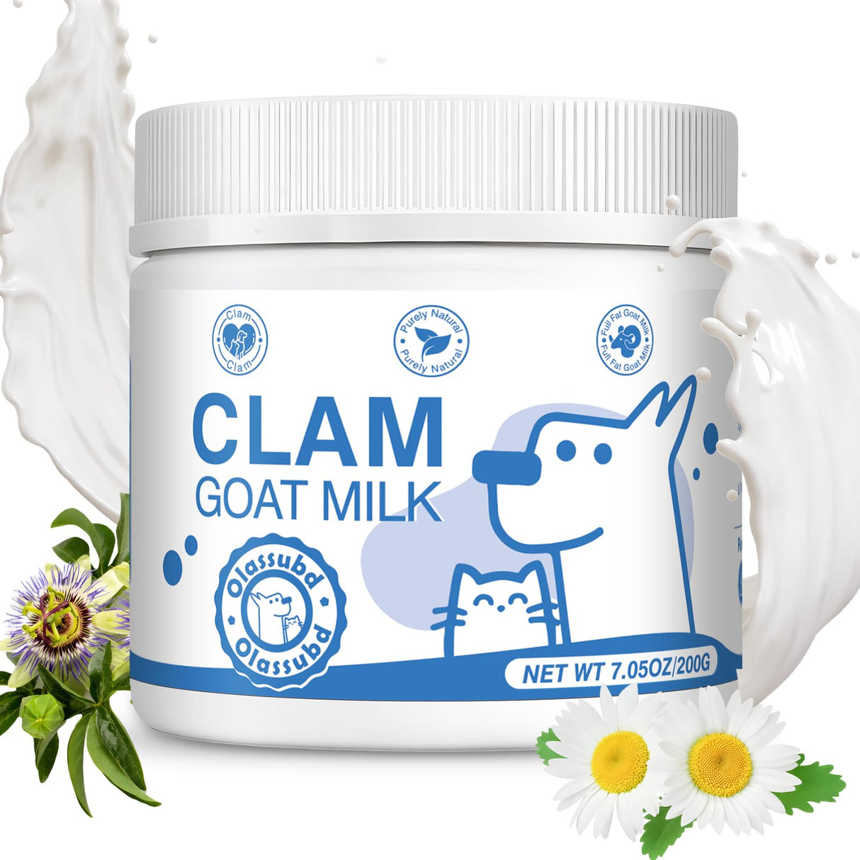 Olassubd Goat Milk Powder Cat & Dog Calming Pet Goats Milk Calm Treats Anxiety Relief Contains GABA Designed for Pets with Anxiety Stress and Hyperactivity Supports Immune Skin and Bone Health
