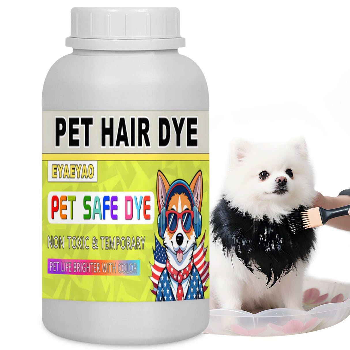 Eyaeyao Black Dog Hair Dye, 17.5 Fl Oz Large Capacity Pet Safe Dye, Pet Grooming, Permanent Pet Hair Dye Stain, Safely Used, Dog Grooming, Pet Dye Bright Color for All Pets Fur Dye (Black, 17.5 Fl Oz)