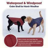 QBLEEV Reversible Dog Coat for Large Dogs, Waterproof Windproof Winter Jacket Keeps Big Breeds Warm & Dry, Adjustable Hook & Loop Puffer Vest, Wine Red, 3XL – Fits Labrador, Weimaraner, Great Dane