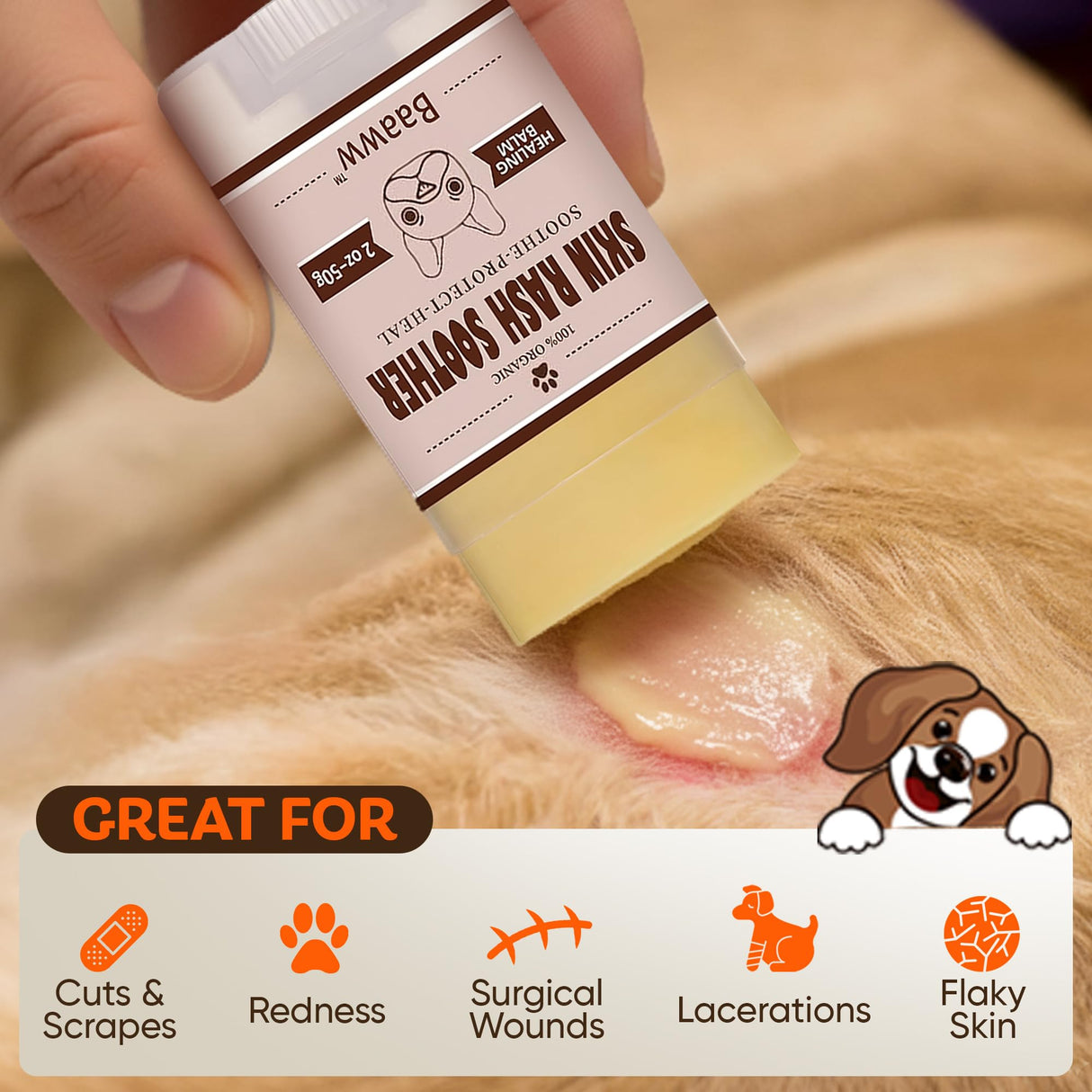 Baaww Dog Irritated Skin Relief - Hot Spot Soother Skin Treatment Moisturizer, Anti-Itch & Allergy Dog Lotion, All-Natural Rash Cream for Canines - Soothing Relief for Dry & Itchy Coat - Balm 2 oz