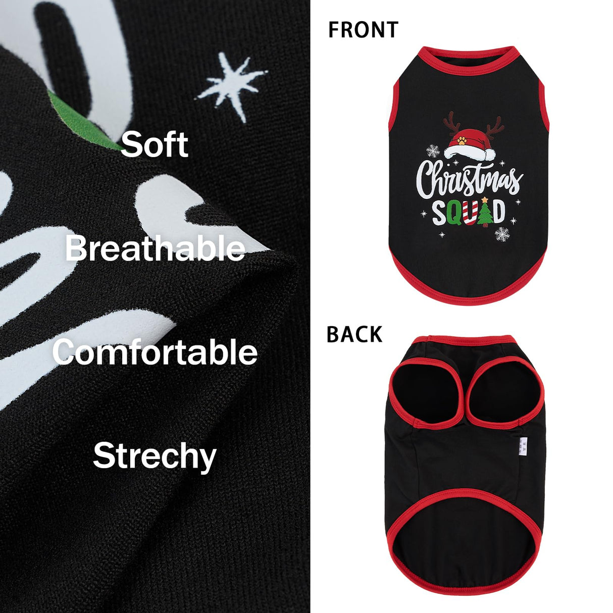 XPUDAC 4 Pack Christmas Dog Shirts Doggy Sleeveless Vest for Small Medium Large Dogs Boy Girl Xmas Puppy Tank Top Tee Shirts Pet Outfit Costume Cat Apparel, Red, Green, Black, 4XL