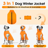LeleTail Large Dog Winter Coat with Back Zipper & Detachable Scarf, Waterproof Warm Dog Snow Jacket, Dogs Puffer Vest for Golden Retriever, German Shepherd, Orange 2XL