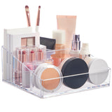 Clear Plastic Small Countertop Vanity Makeup Organizer, Compact Rectangular 4-Compartment Holder for Brushes, Eyeshadow Palettes, & Beauty Supplies, Made in USA