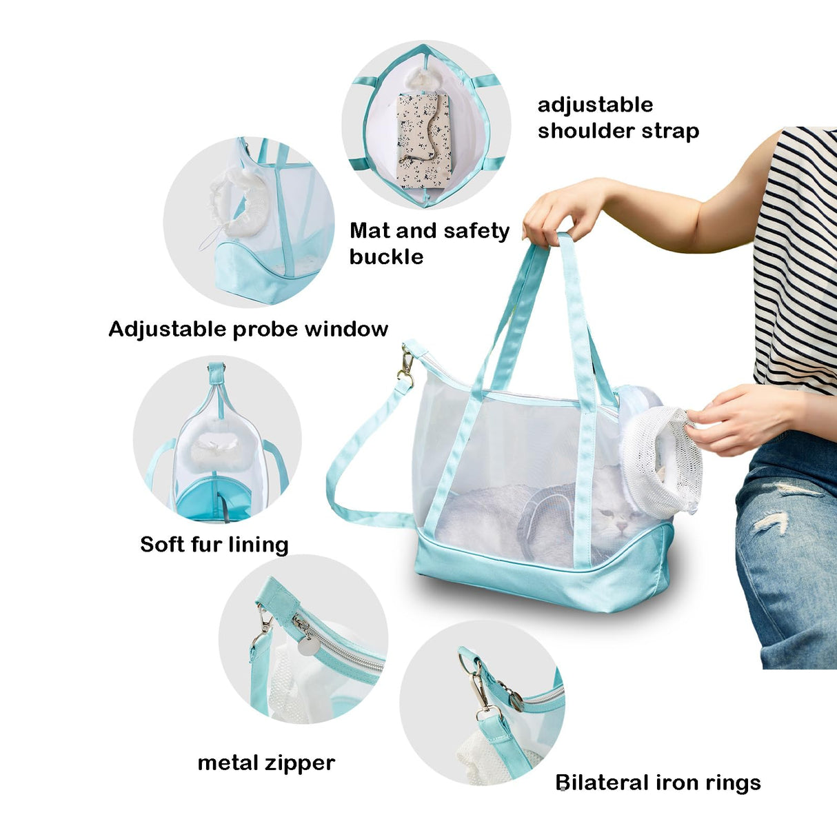 Vinqki Visible Comfort Cat Sling Carrier for Small Cats 3-8lb,Mesh Dog Sling for Small Dogs and Cats-Light & Breathable Cat Carrier Pouch,Soft Puppy Purse with Adjustable Shoulder Strap(Light Gray)