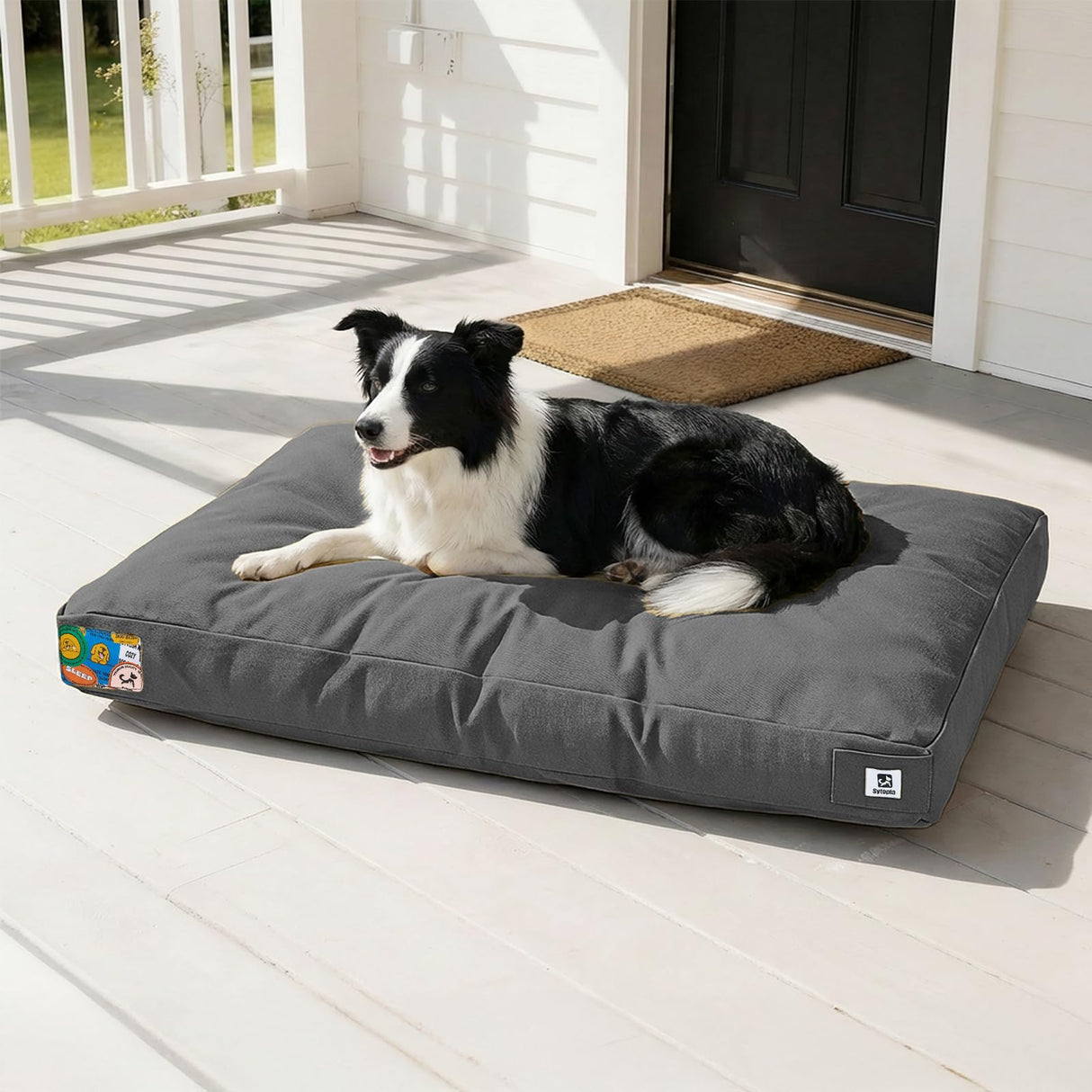 Sytopia 36 Inch Canvas Outdoor Dog Bed for Large Dogs, Waterproof Washable Removable Cover, Indoor Patio Pet Pad for Crate, Dark Grey