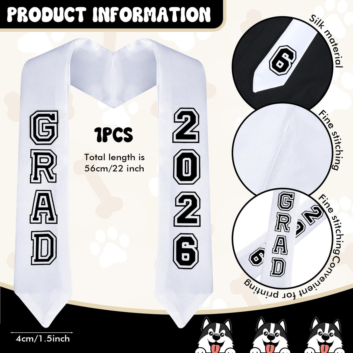 6 Pcs Dog Cat Graduation Cap and Gown Include 2026 Pet Graduation Gown Stole Puppy Grad Cap Lensless Glasses DIY Letter Stickers for Dogs Cats Holiday Costume Accessory (Black, Medium)