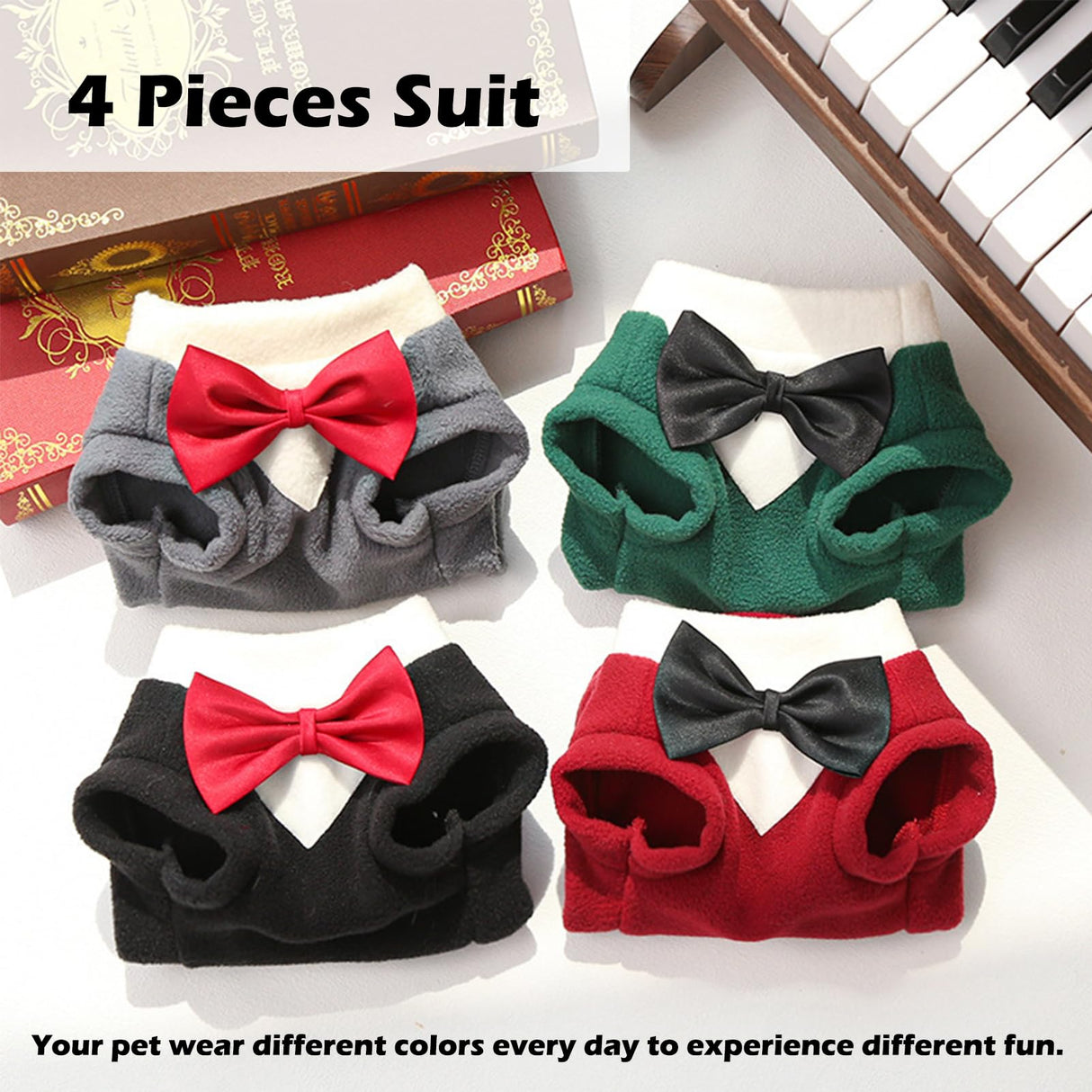 SSEISS 4 Pcs Formal Dog Tuxedo with Bowtie, Wedding Pet Hoodie Suit, Winter Pet Costume, Prince Dogs Shirt, Bride Clothes for Small Medium Large Dogs (S)
