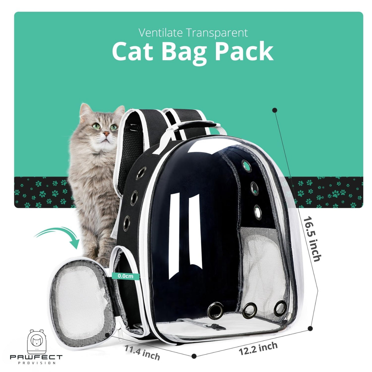 Cat Backpack Carrier with Collapsable Dog Bowl, Cat Collar & Interactive Cat Toy (4 Pcs Set)- Airline Approved Cat Carrier Bag for Medium Dogs & Cats, Animal Carrier Backpacks, Pet Backpack |Black