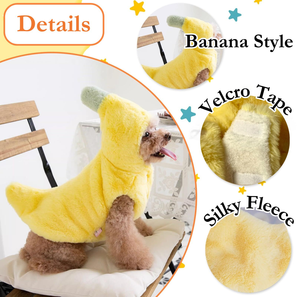 Dog Banana Winter Coat, Cute Extra-Warm/Soft Jackets for Small Dogs Under 35 lbs, Halloween Christmas Dress Up Outfit Clothes (Large)