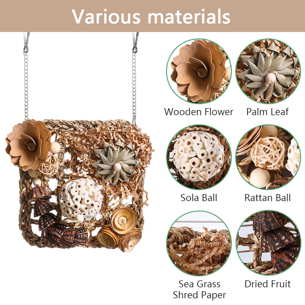 YUEMOOLIX Bird Foraging Toys Natural Bird Toys Conure Toys Parrot Shredding Hanging Toys for Small to Medium Birds Parakeet Cockatiel Conure Lovebird Budgie