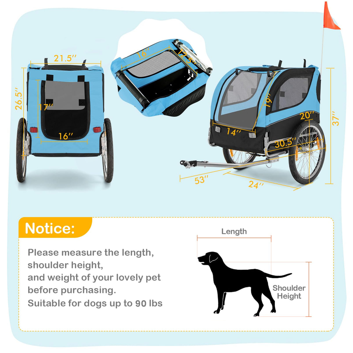 Dog Bicycle Trailer - HAPPAWS Pet Bike Trailer, Dog Carrier for Bike, Cargo Cycle Trailers Wagon Cart w/ 3 Doors, Shock-Absorbent Wheels, Safety Flag, Easy to Connect&Disconnect, Collapsible to Store