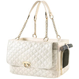NewEle Fashion Dog Purse for Small Dogs with 2 Super-Large Pockets, Holds Up to 10lbs PU Leather Pet Carrier, Cat Carrier, Airline Approved Puppy Purse for Travel (White, Small Size)
