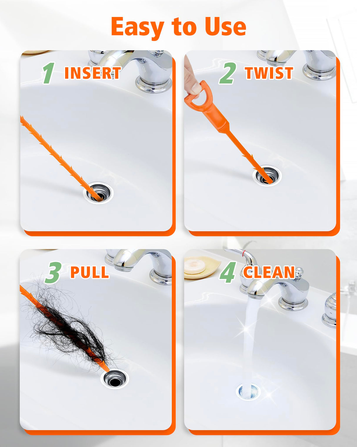 DrSnake Drain Clog Remover, 25-Inch Drain Hair Removal Tool, Drain Hair Remover Plumbing Snake, Drain Cleaner Hair Clog Remover, Shower Drain Hair Catcher, Easy & Quik to Use on Most Drains - 6 Pack