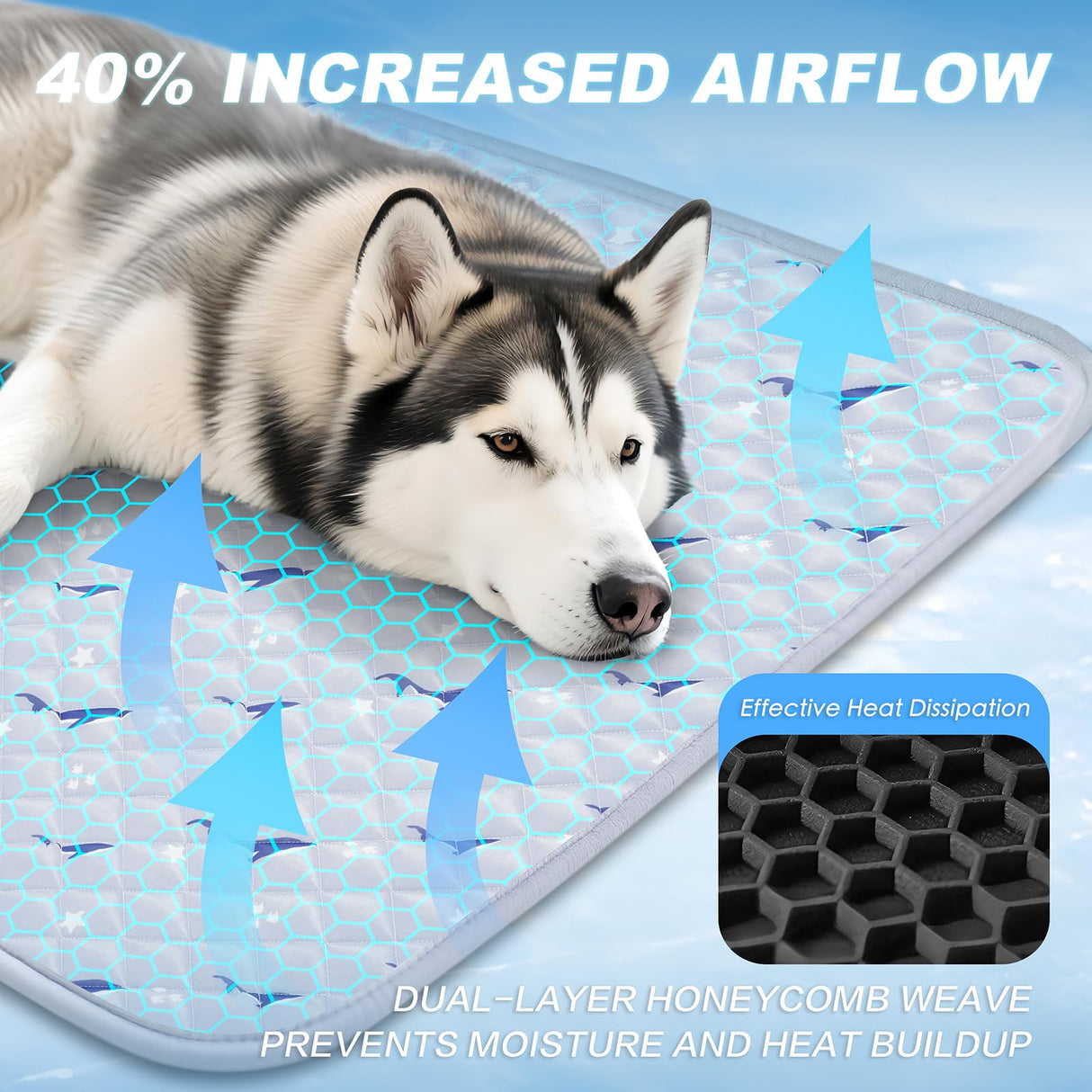 Velvopet Dog Cooling Mat, Cooling Mat for Dogs, Breathable Dog Bed with Non-Slip Design, Portable & Washable Pet Pad for Indoor, Outdoor, Crate, Summer Cat Bed, Cool Pet Pad, Gel-Free, 39"x58"