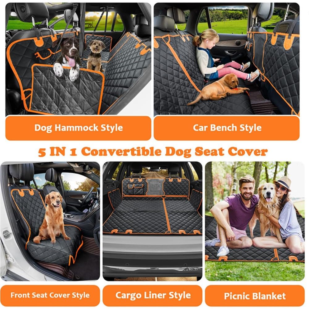 M/P Dog car seat Cover for Pets 100% Waterproof Seat Cover Hammock with Mesh Window 600 D Heavy Duty Scratch Proof Nonslip Durable Soft Back seat Cover for Cars Trucks and SUVs seat Covers