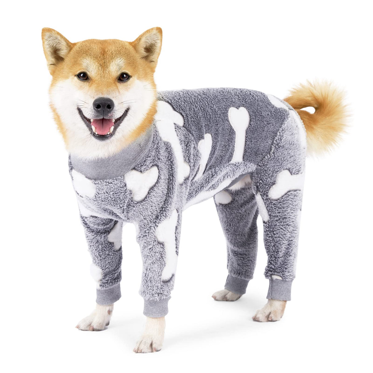 Dog Fleece Pajamas Large Dog 4 Legs Winter Clothes for Dog Fit Warm Jumpsuit for Dogs (Gray, XXL)