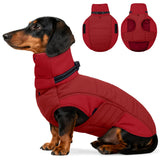 DENTRUN Dog Coat with Collar Built in - Fleece-Lined Windproof Dog Jacket, Adjustable Belly Straps & Reflective Strips, No-Sleeve Design for Beagle, Dachshund, Daily Walks, Red, M