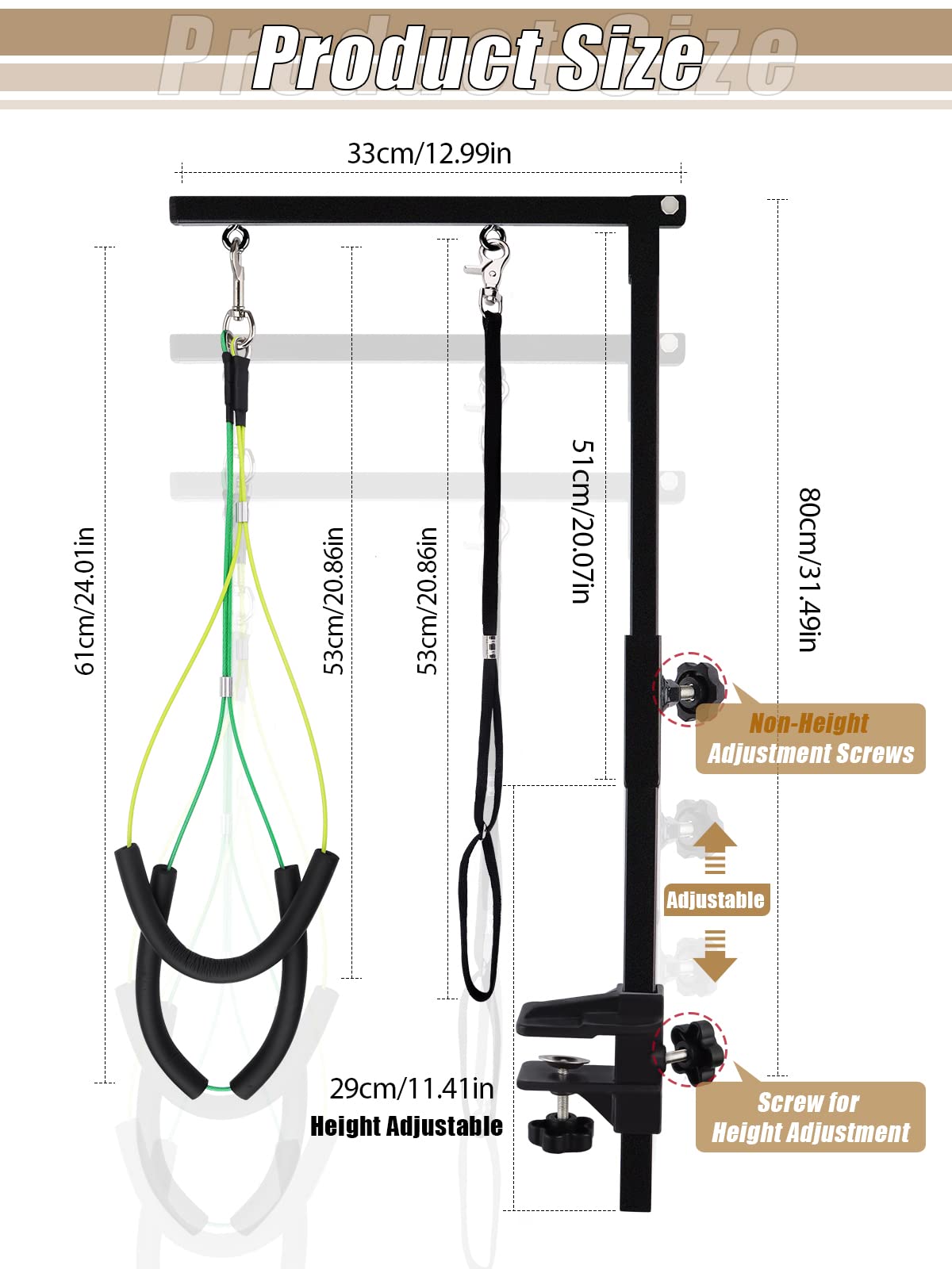 Kalolary Foldable Pet Dog Grooming Arm with Clamp, Dog Grooming Loop Noose & Two No Sit Haunch Holder (Single Arm)