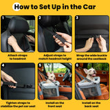 Conlun Dog Car Seat Booster for Small Pet Under 20lbs, Portable Travel Puppy Car Seat with Internal Steel Frame, Comfort Cushion & Storage Pockets, Adjustable Straps Fit Most Cars, Grey