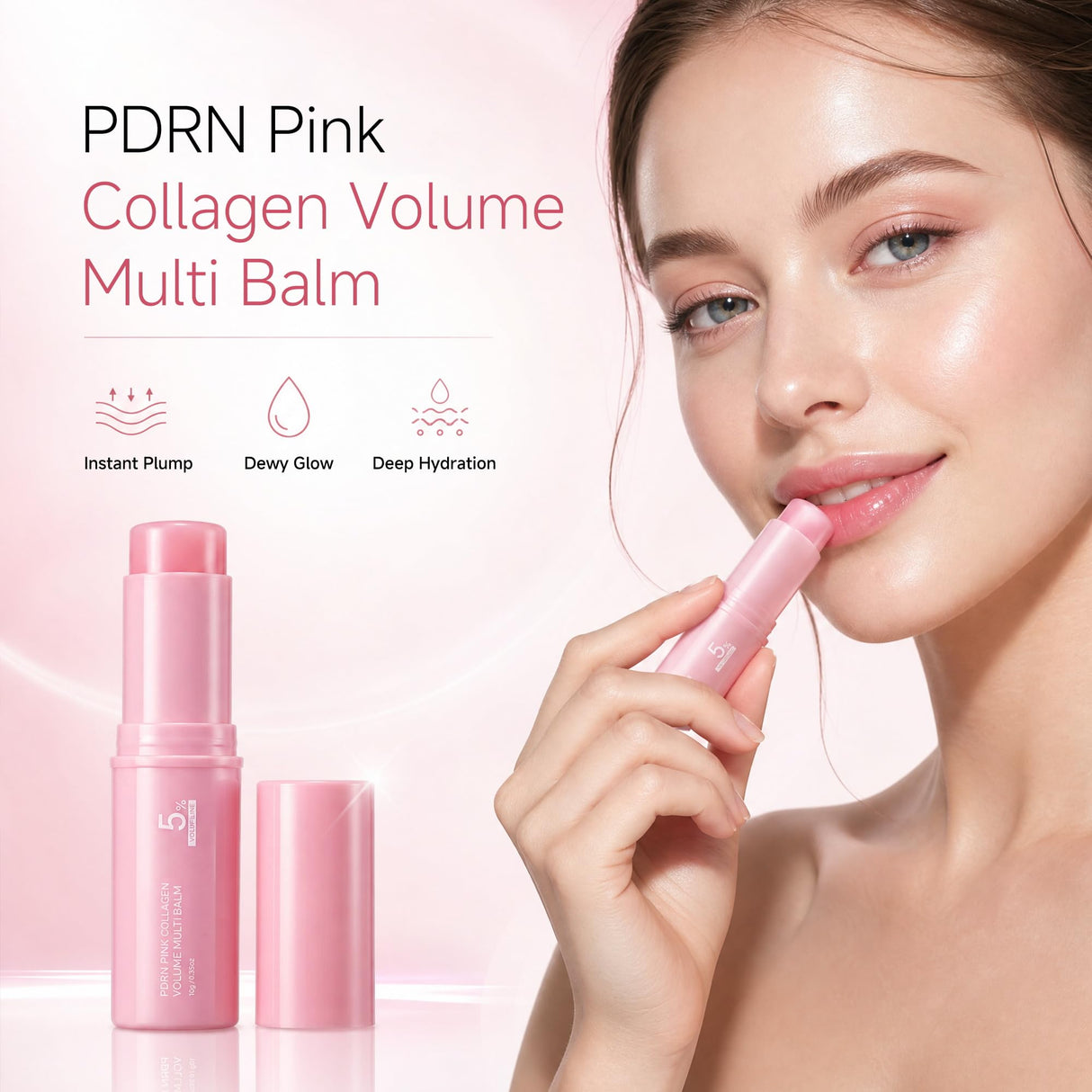 PDRN Pink Collagen Volume Multi Balm Stick, K-Beauty Volufiline Balm with NAD+ & Peptide, Korean Skincare Stick for Face, Neck, Lips and Smile Lines, Collagen Plumping Balm for Dewy Glow (1 PC)