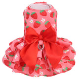 PUPTECK Cute Dog Dress with Bowknot and Leash Ring, Soft Breathable Dog Clothes Puppy Princess Girl Outfit, Pet Apparel Costume for Small Medium Sized Dogs, Pink Strawberry XS