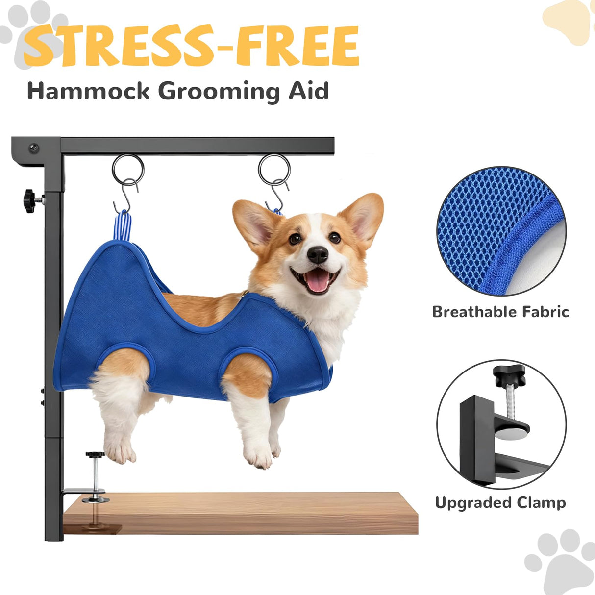 Rhncof Foldable Dog Grooming Arm : Adjustable Height 26-40 - for Dog Grooming Table - with Dog Grooming Hammock & No-Sit Holders-Grooming Restraint for Small Medium Dogs at Home or Salon