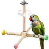 Large Bird Stand Perch Toy for Cage, Interactive Spinning Toys, Wooden Exercise Wheel Quaker Toy, Enrichment Bird Cage Accessories Perch Toys for Medium-Sized Birds Cockatiel Ring-Necked Caique (L)