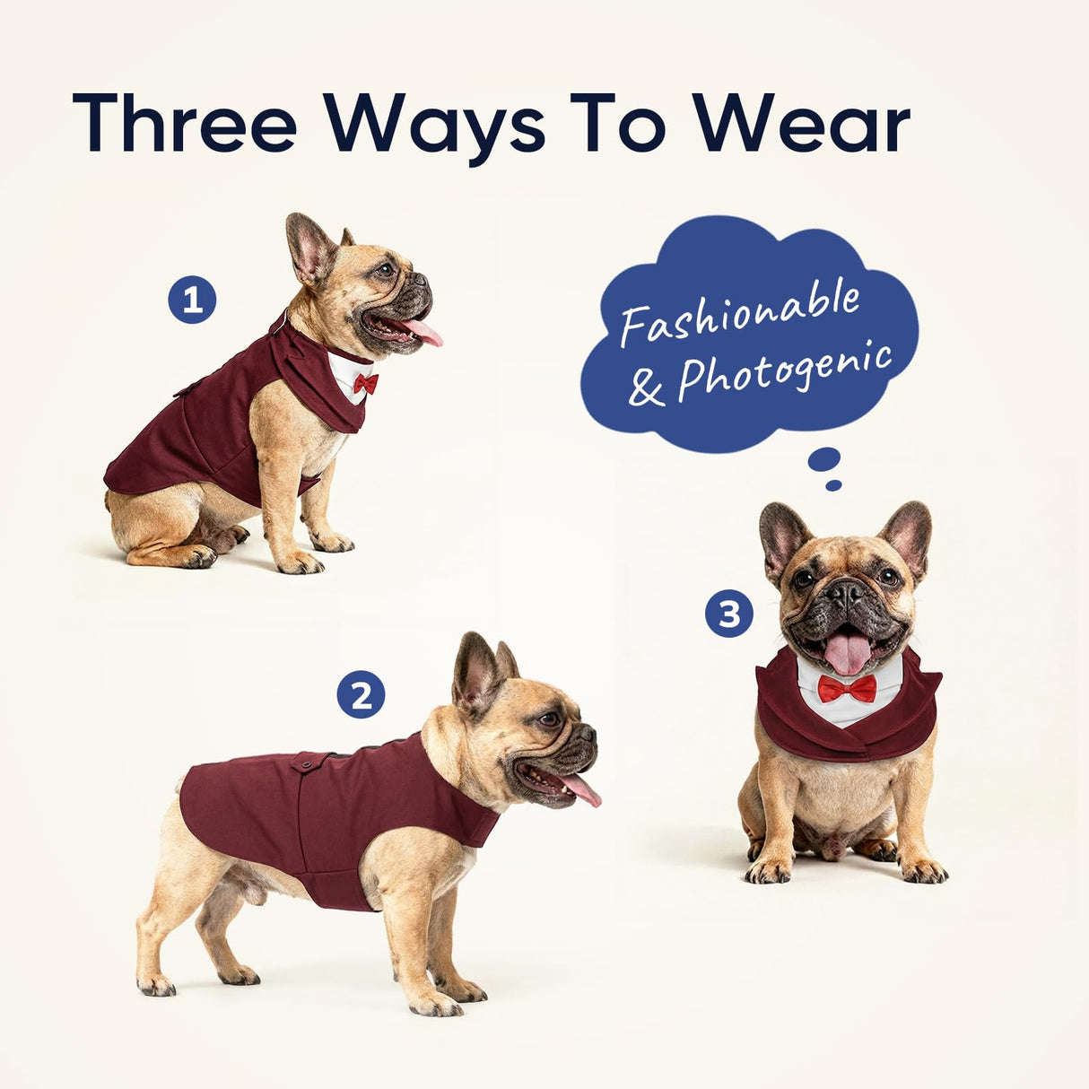 Supet Dog Tuxedo and Bandana Set with Bow Tie, Formal Outfit for Wedding Birthday Party Graduation Valentines, Pet Suit Clothes for Large Medium Small Dogs (Burgundy, M)