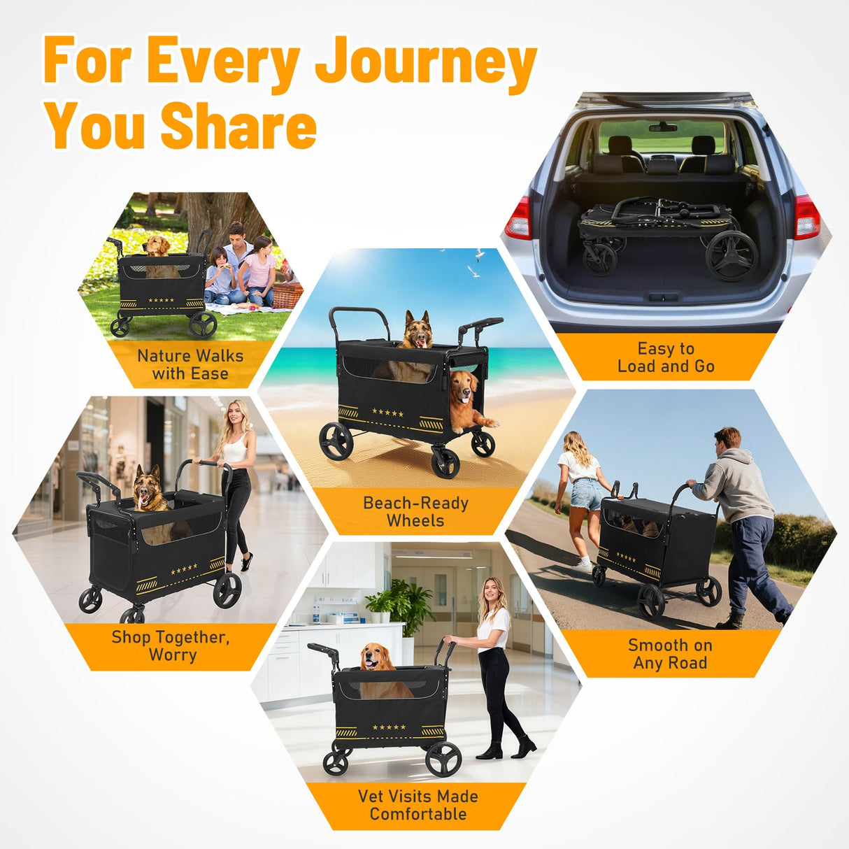 TTPet Extra Large Pet Stroller with Ramp, Dog Stroller for Large & Medium Dogs up to 180lbs, Foldable Dog Wagon with Dual Handle & Brake, Portable Puppy Travel Strollers for Cats & Dogs
