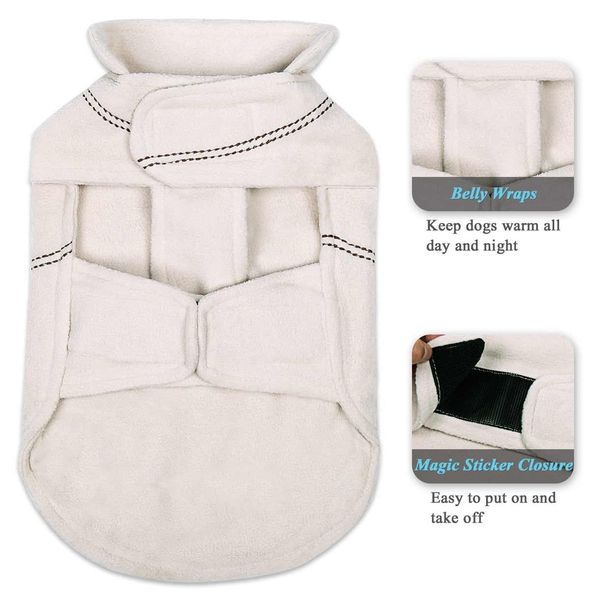 VIVAGLORY Softpad Dog Fleece Vest, Dog Fleece Jacket for Fall & Spring, Coat with Harness Hole, Reflective Light Weight Soft Easy On Adjustable, XS, Beige
