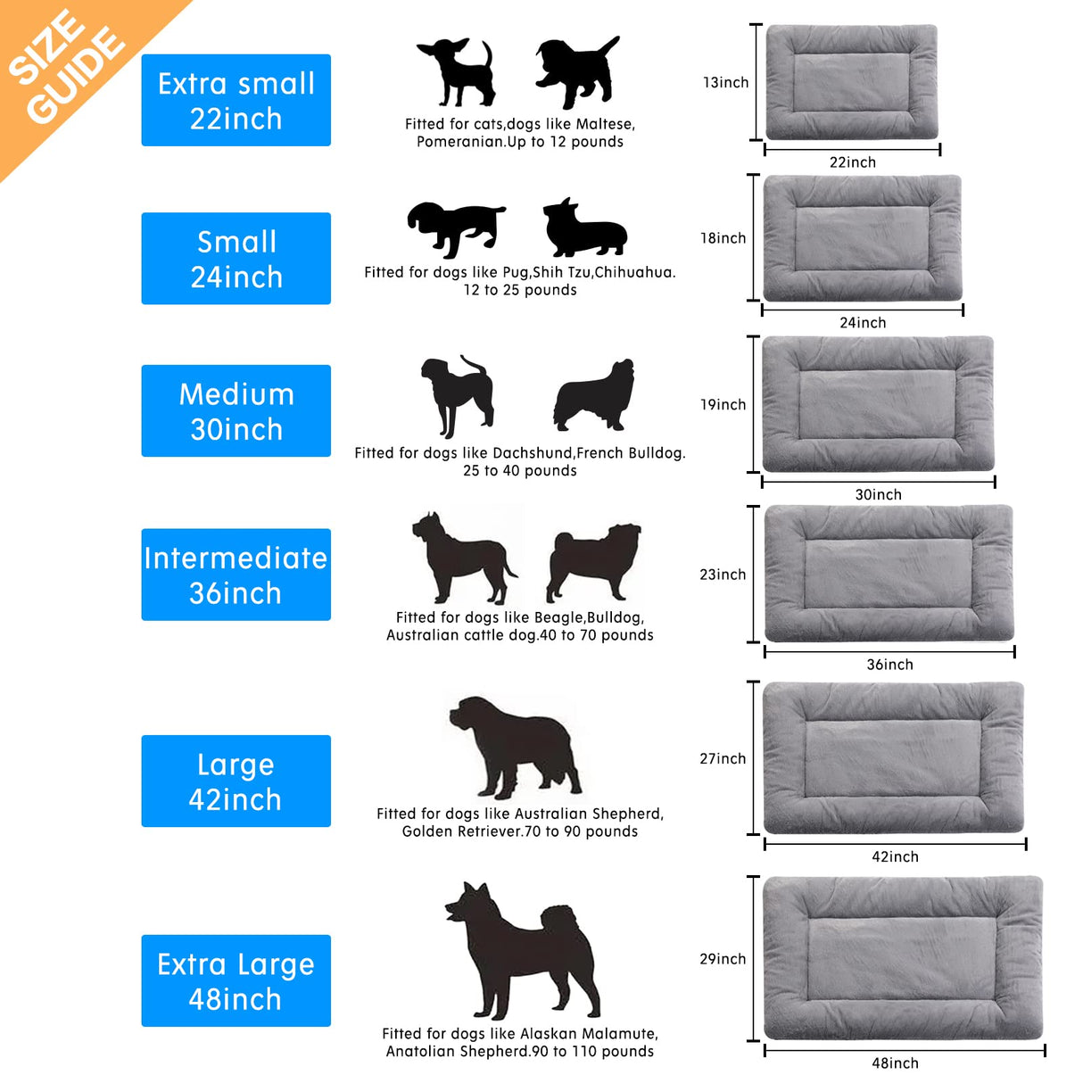 Dog Beds Crate Pad for Small Dogs Ultra Soft Dog Crate Bed Washable & Anti-Slip Kennel Pad,Cat Bed Pad Mat,Gray 24inch