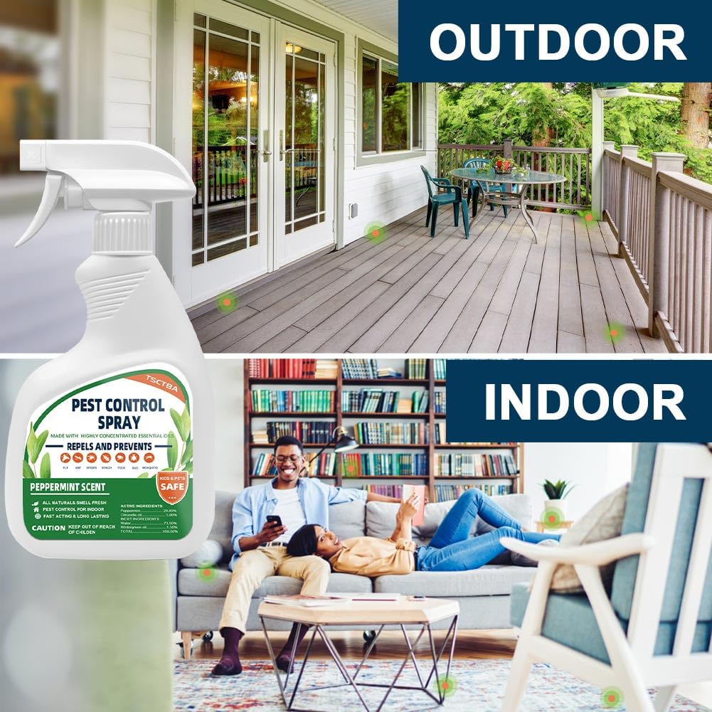 TSCTBA Pest Control Spray, Indoor Pest Control Mint Spray for Home and Kitchen - Fly, Ant, Spider, Roach, Flea, Bug and Mosquito Repellent, All Natural, Safely and Effectively - 12.5 OZ