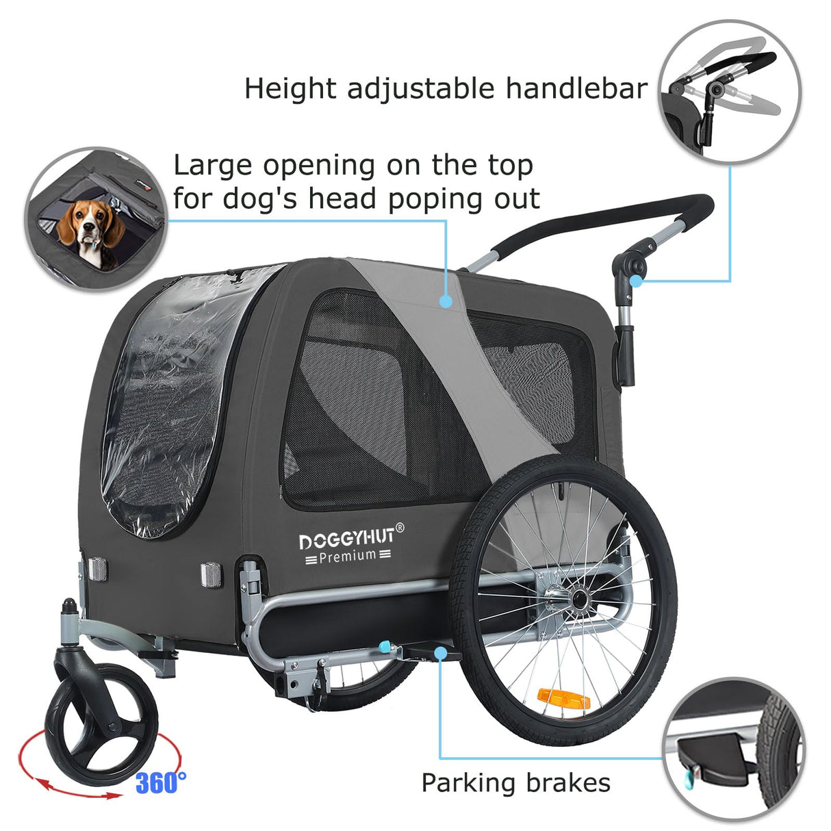 Doggyhut Premium Large Pet Bike Trailer & Stroller for Medium or Large Dogs,Bicycle Trailer for Dogs Up to 78 Lbs