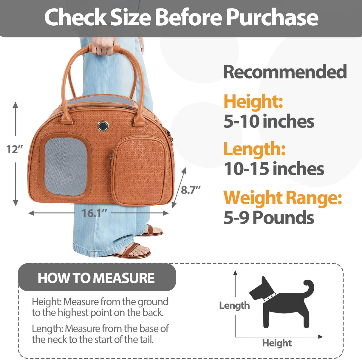 Dog Purse Carrier for Small Dogs, Airline Approved Pet Carrier Purse with Mesh Windows, Soft-Sided Travel Bag for 5–9 lbs Puppy & Cats, Lightweight Tote for Travel & Daily Outings