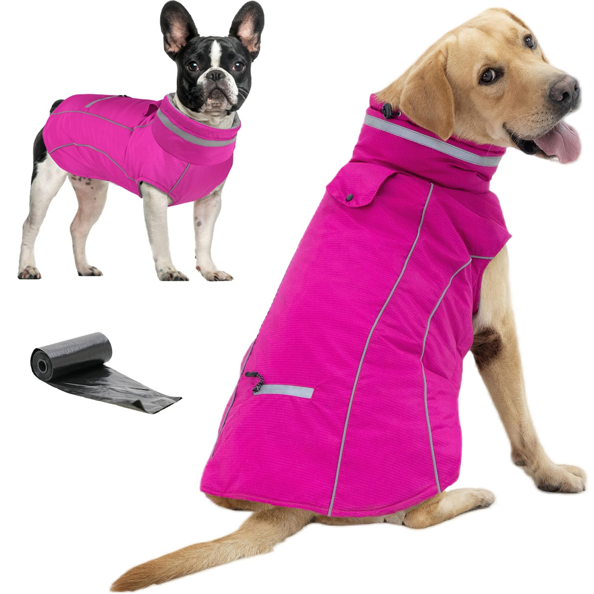 Doglay Waterproof Dog Coat, Reflective Dog Winter Jacket with Pocket & Turtleneck, Warm Puppy Snow Jacket for Small Medium Large Dogs - Pink, XL