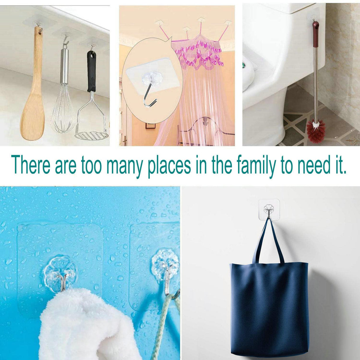 24 Pack Adhesive Wall Hooks 33LB Heavy Duty No Drill Transparent Waterproof Hooks for Bathroom Kitchen Towel Coat Office Home Outdoor