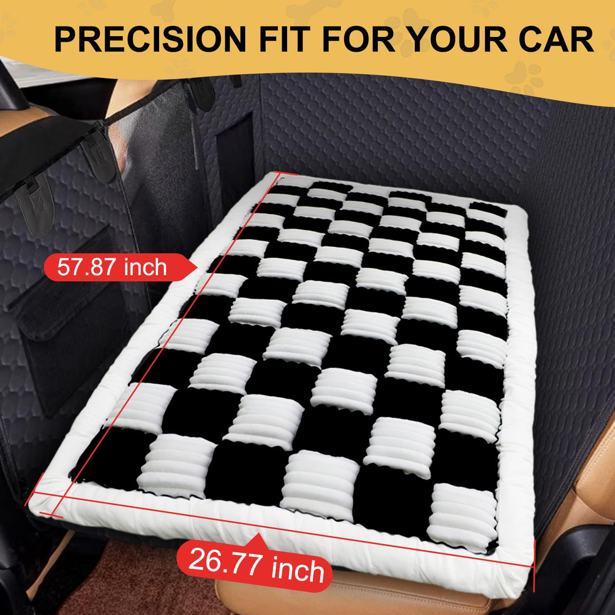 CarChic Backseat Extender Pet Bed Mat, Deluxe Dog Bed for Car Back Seat, Non-Slip Dog Mat for Truck Back Seat Cover with Hard Bottom, Plaid Backseat Dogs Bed for Car Trucks SUVs (57.8" * 26.7" inch)