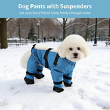 Dog Pants with Suspenders, Adjustable Waterproof Dog Boots, Anti-Dirty Anti-Slip Pet Paw Protectors, Reflective for Night Visibility, Ideal for Daily Outdoor Strolls (Blue, S)