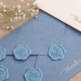 UNIQOOO Wax Seal Stickers - Eucalyptus Wedding Invitation Envelope Seal Stickers, 100 Pcs Self- Adhesive Dusty Blue Stickers, Perfect for Invitation, Christmas, Gift Wrapping, Party