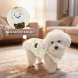 FloofeLove Dog Fleece Vest Jacket, Warm Cute Dogs Sweater with Button Winter Cold Weater Collar Bear Print Coat Pet Clothes for Small Dogs Boy Girl(White, L(12 to 15 lbs))